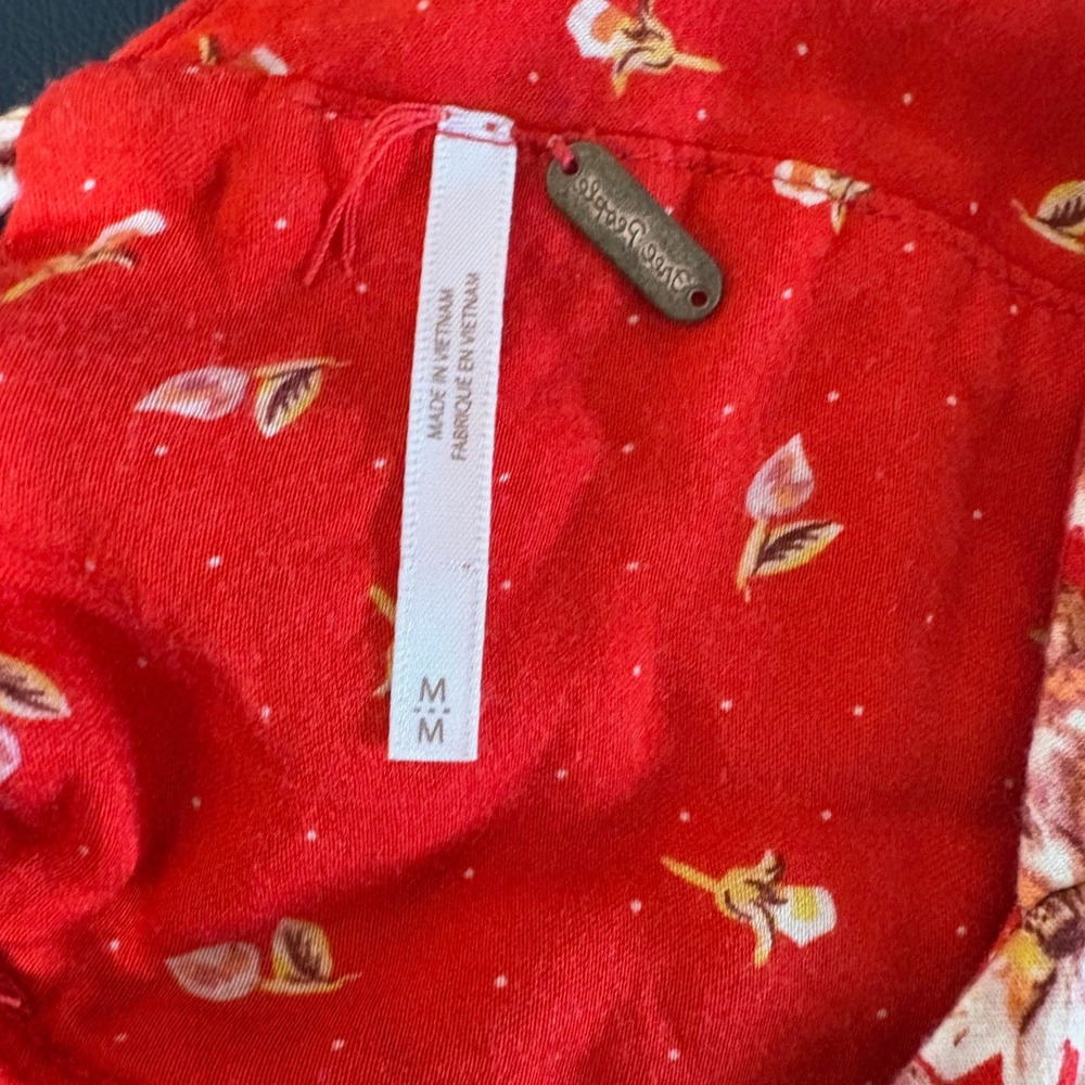 Free People Ponderosa Mini Dress Size M Red Floral Babydoll Lace Up Cut Out Back - Picture 6 of 12